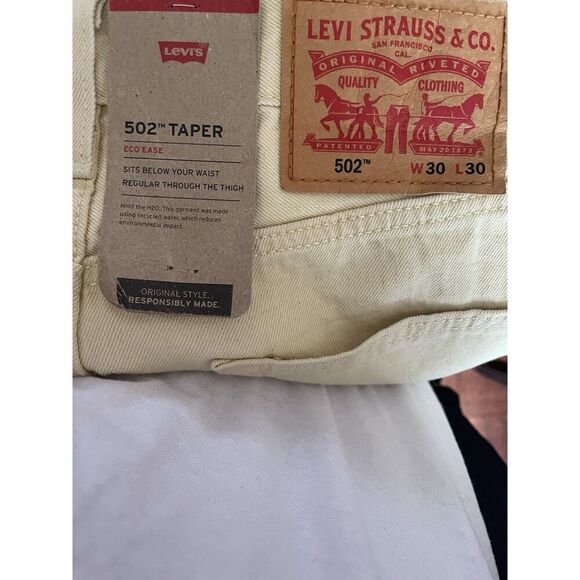 Levi's 502 Pants Men's 30x30 Yellow Denim Jeans Reg Tapered Yellow NEW! TAGS - Picture 6 of 16